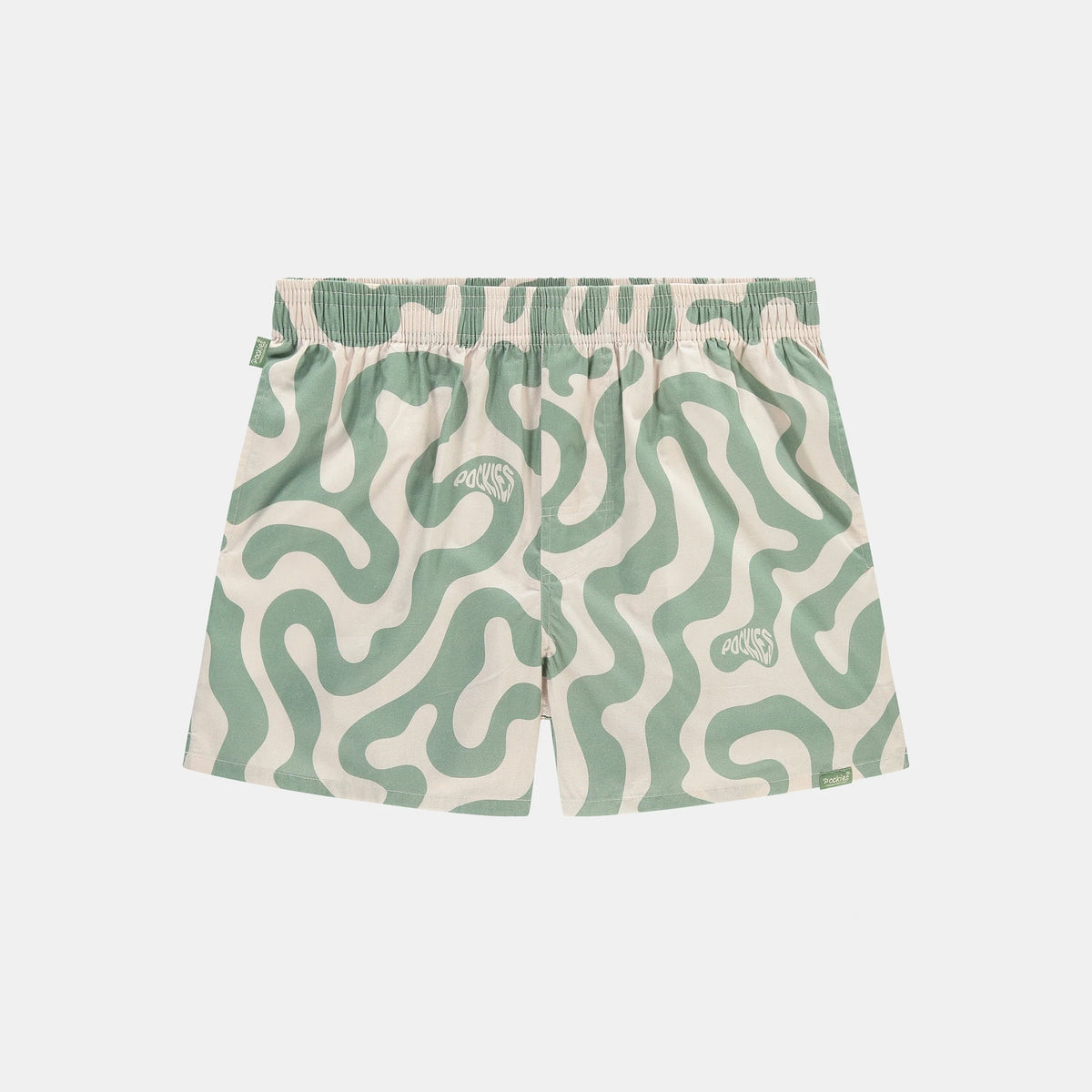 Green Swirls boxer shorts by Pockies, front view